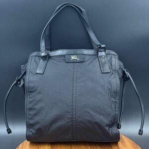 Burberry Buckleigh Black Y2K Nylon Leather Tote Bag Nova Lining Leather trim